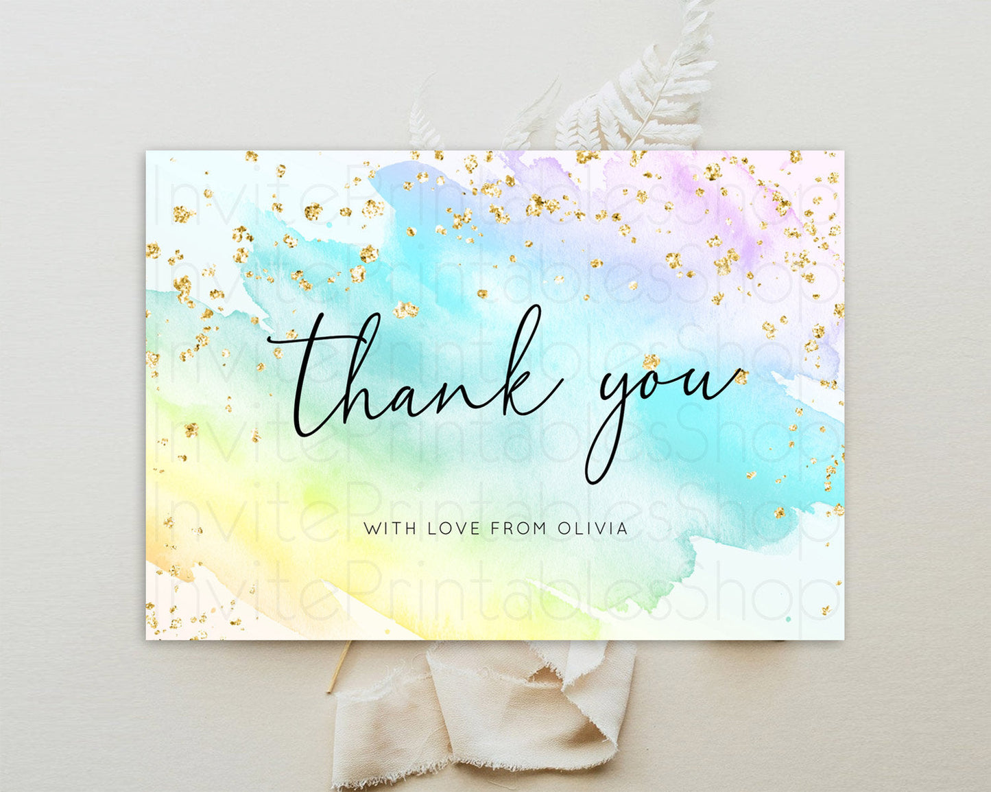 Pastel Thank You Rainbow Thank You Card Colorful Pastel Birthday Thank You Card Confetti Watercolor Pastel Teacher Thank You Cards D10773