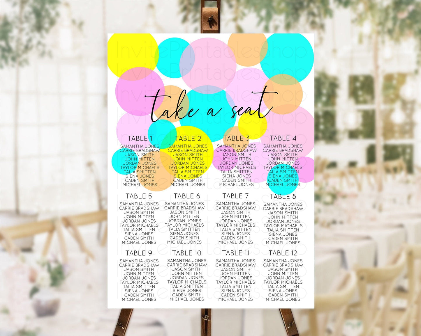 Pastel Seating Chart Pastel Confetti Seating Chart Bubbles Sprinkles Seating Sign Colorful Rainbow Decor Confetti Seating Board D10896