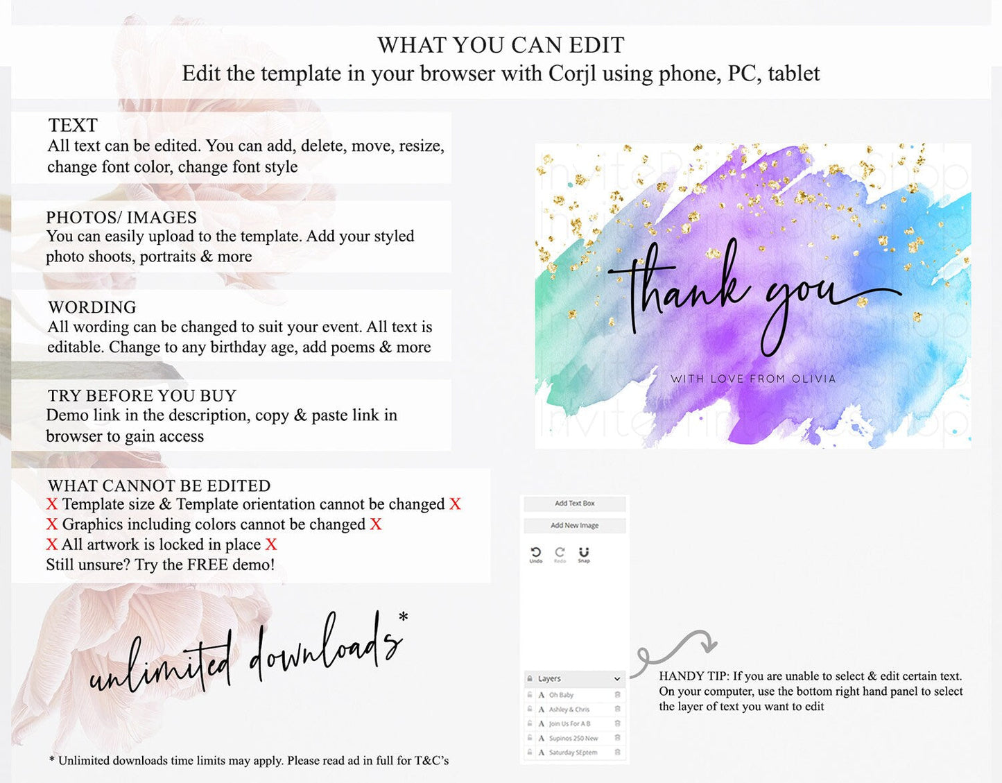 Pastel Thank You Rainbow Thank You Card Colorful Pastel Birthday Thank You Card Confetti Watercolor Pastel Teacher Thank You Cards D10491