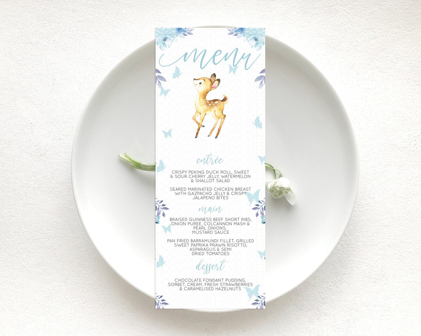 Fawn Menu Deer Menu Template Pastel Floral Deer Table Decor Enchanted Forest Butterfly Floral Dinner Dessert Menu Party Food Menu D10917