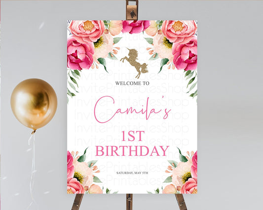 Unicorn Garden Welcome Sign Floral Unicorn Welcome Board Pastel Floral Magical Unicorn Colorful Décor First Birthday Welcome Sign D10966