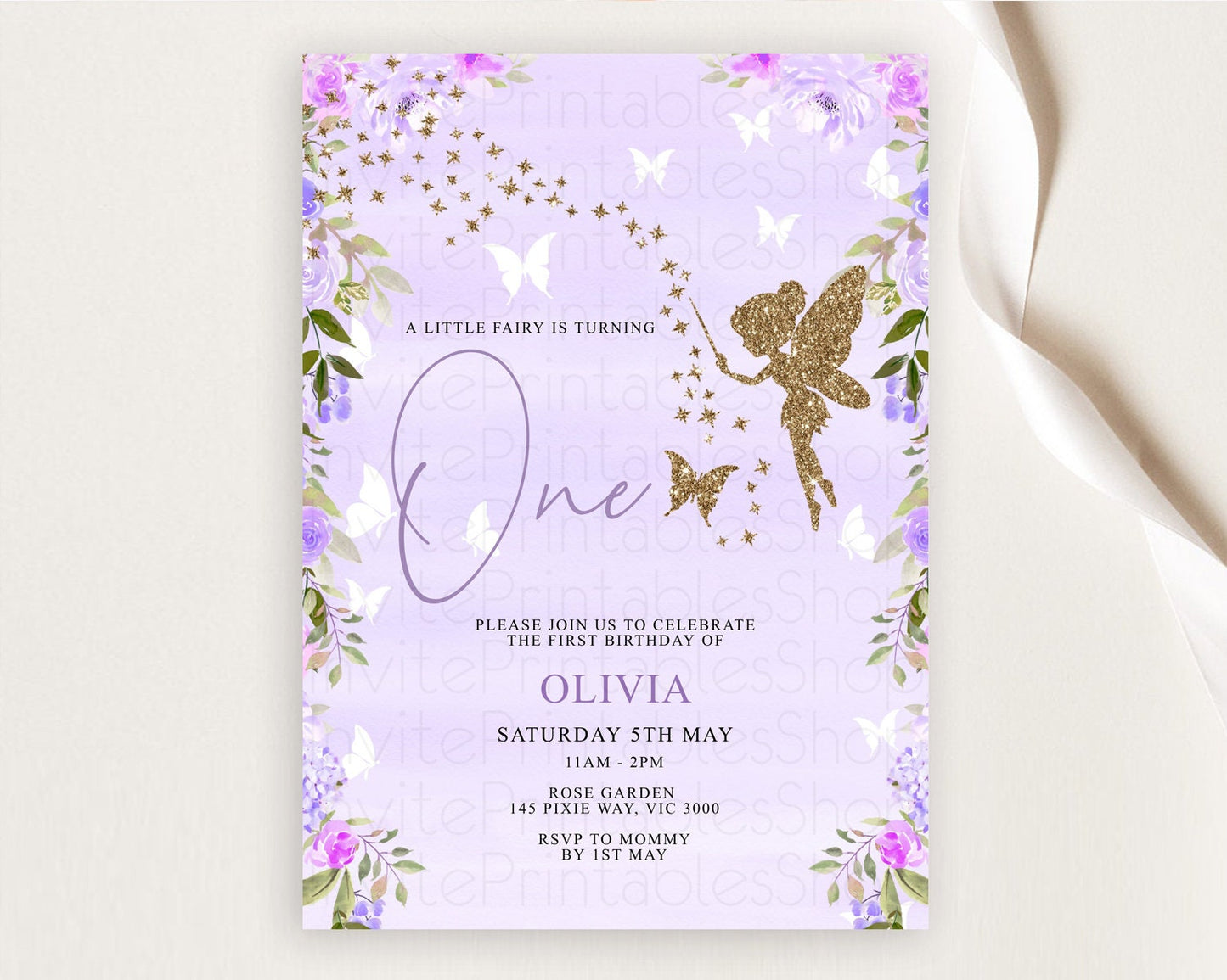 Fairy Birthday Invitation Fairy Invites Fairy Tea Party Fairy Garden Birthday Secret Garden Enchanted Garden Pastel Floral Butterfly D10910