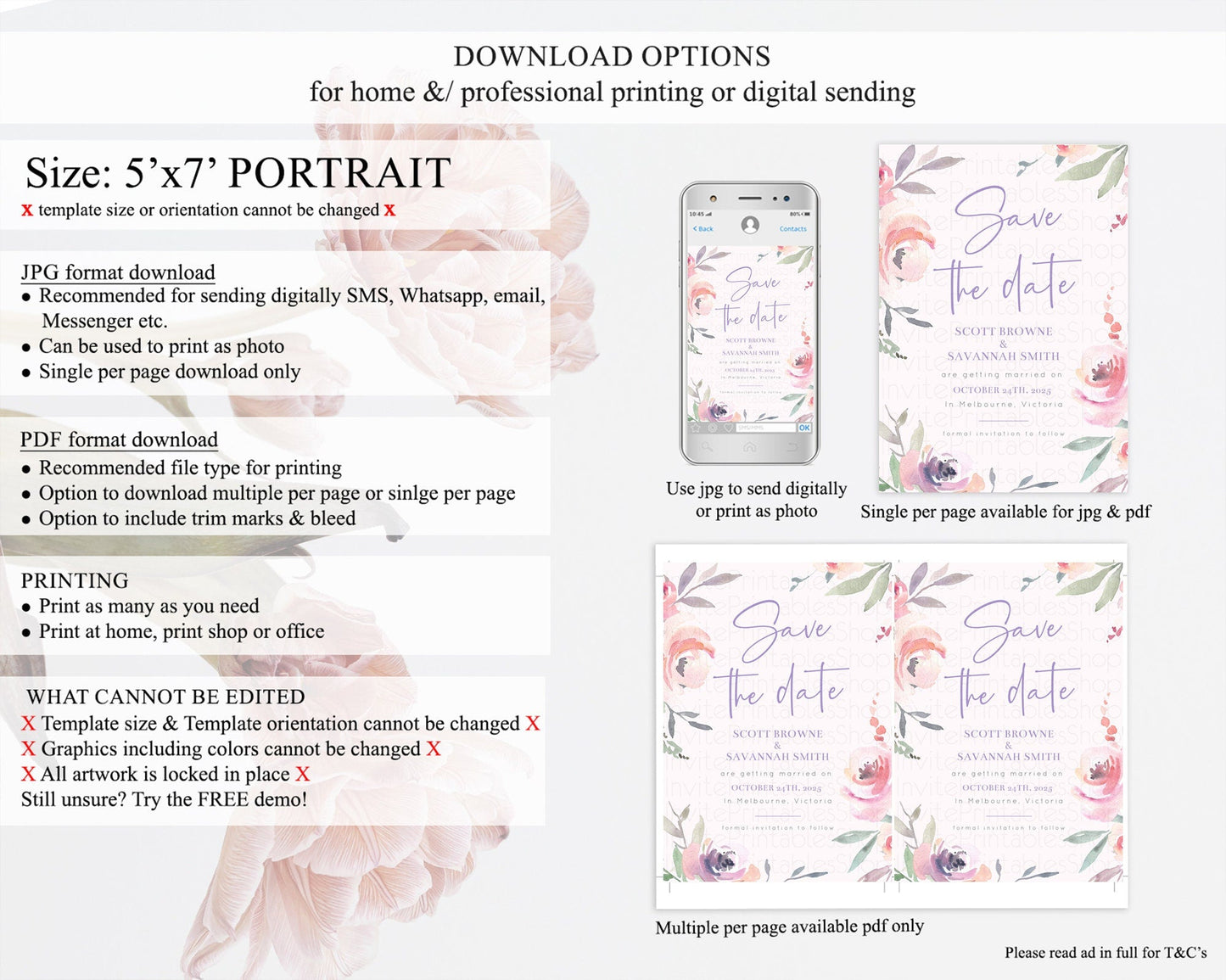Wildflower Save The Date Template Secret Garden Save The Date Pastel Floral Garden Party Boho Flowers Birthday Baby Shower Wedding D10198