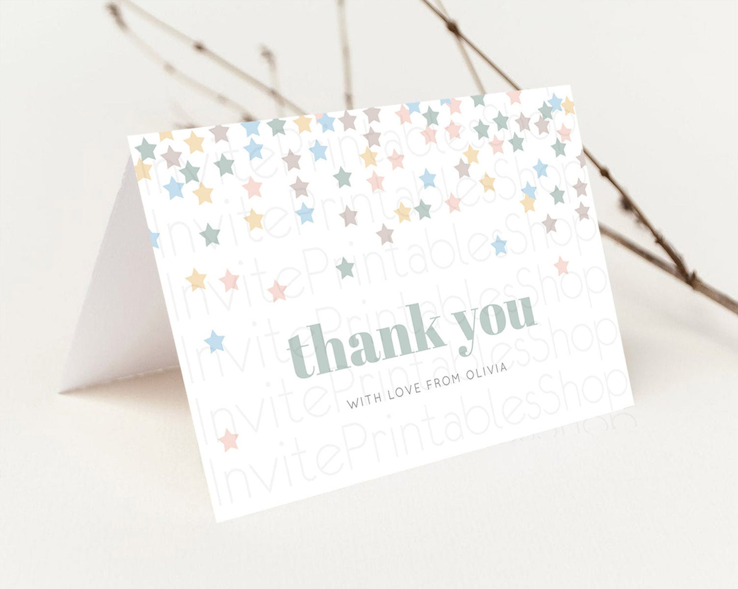 Star Thank You Card Pastel Stars Thank You Shooting Star Rainbow Colorful Confetti Twinkle Little Star Birthday Teacher Thank You D10795