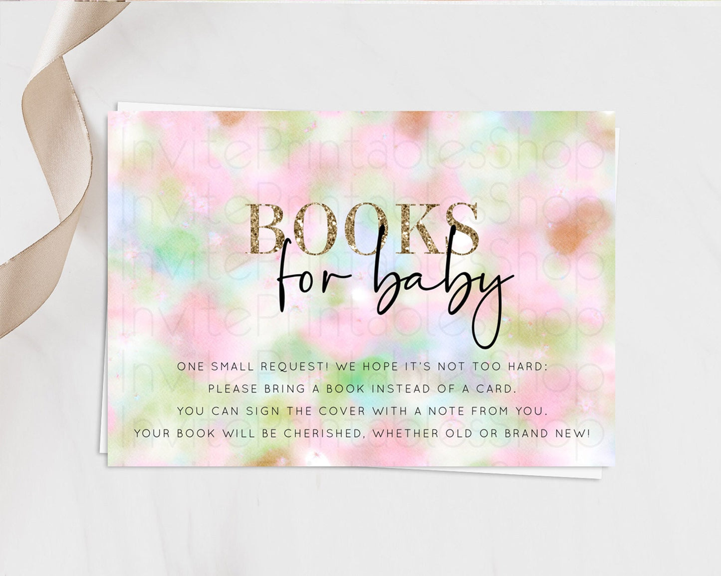 Pastel Books For Baby Card Pastel Rainbow Book Insert Colorful Ombre Watercolor Book Card Confetti Glitter Baby Book Poem Request D10698