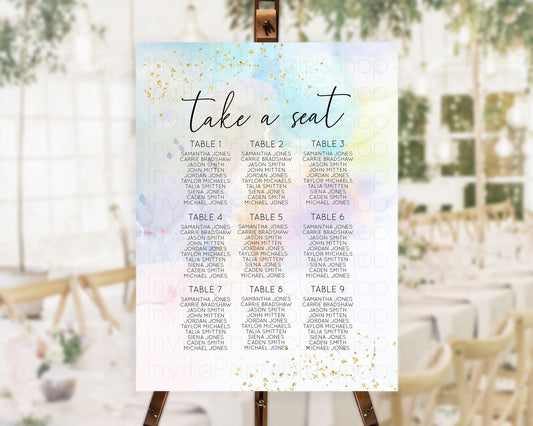 Editable Rainbow Seating Chart Pastel Seating Chart Colorful Pastel Watercol