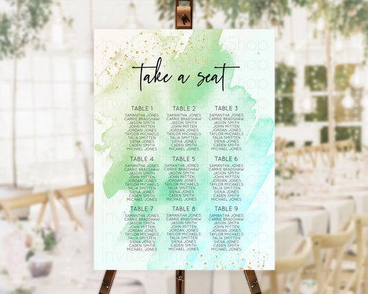Editable Green Seating Chart Green Watercolor Seating Chart Pastel Green Wat