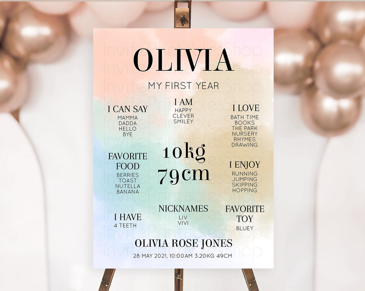 Editable Pastel First Birthday Milestone Board Pastel Rainbow Milestone Post
