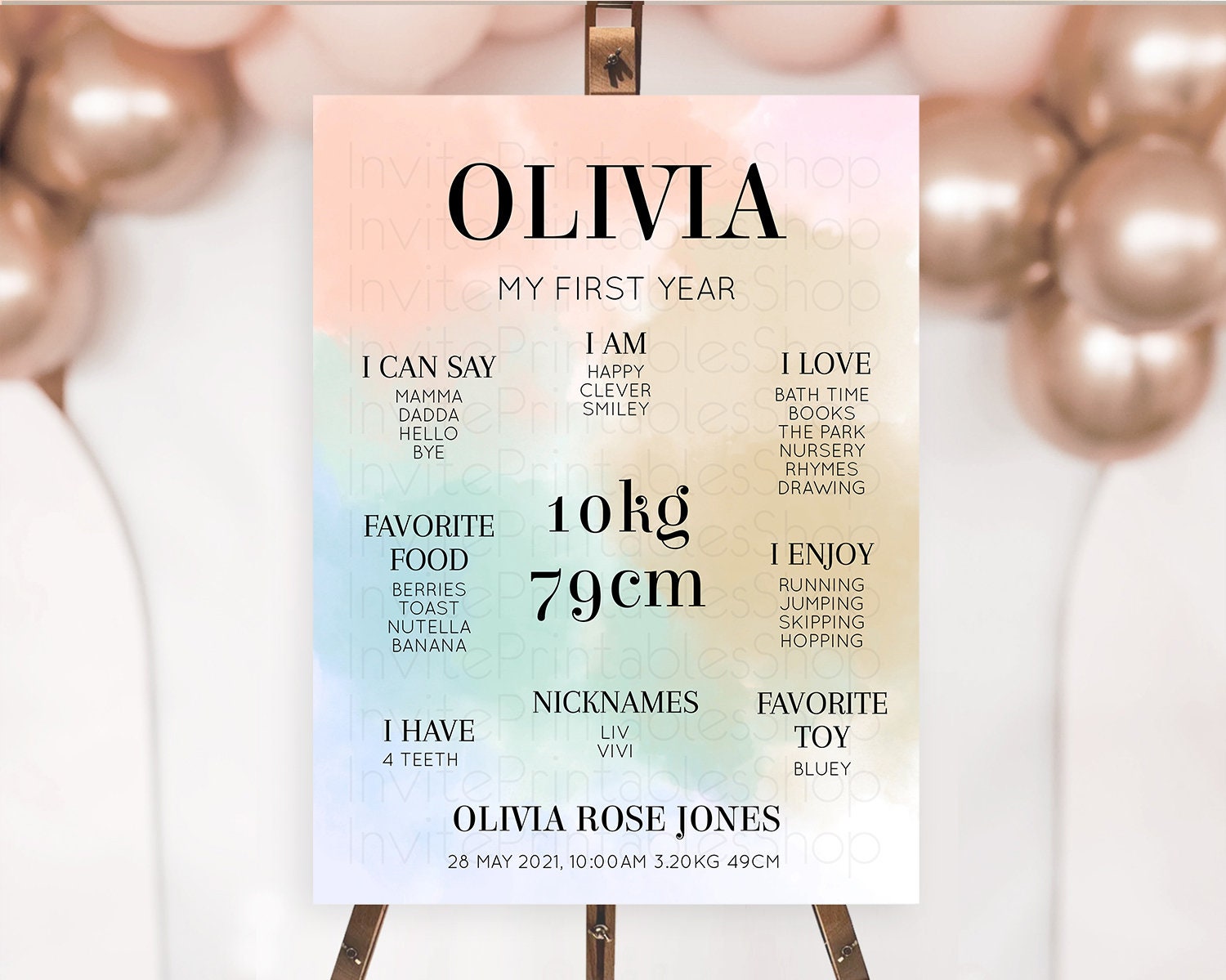 Editable Pastel First Birthday Milestone Board Pastel Rainbow Milestone Post