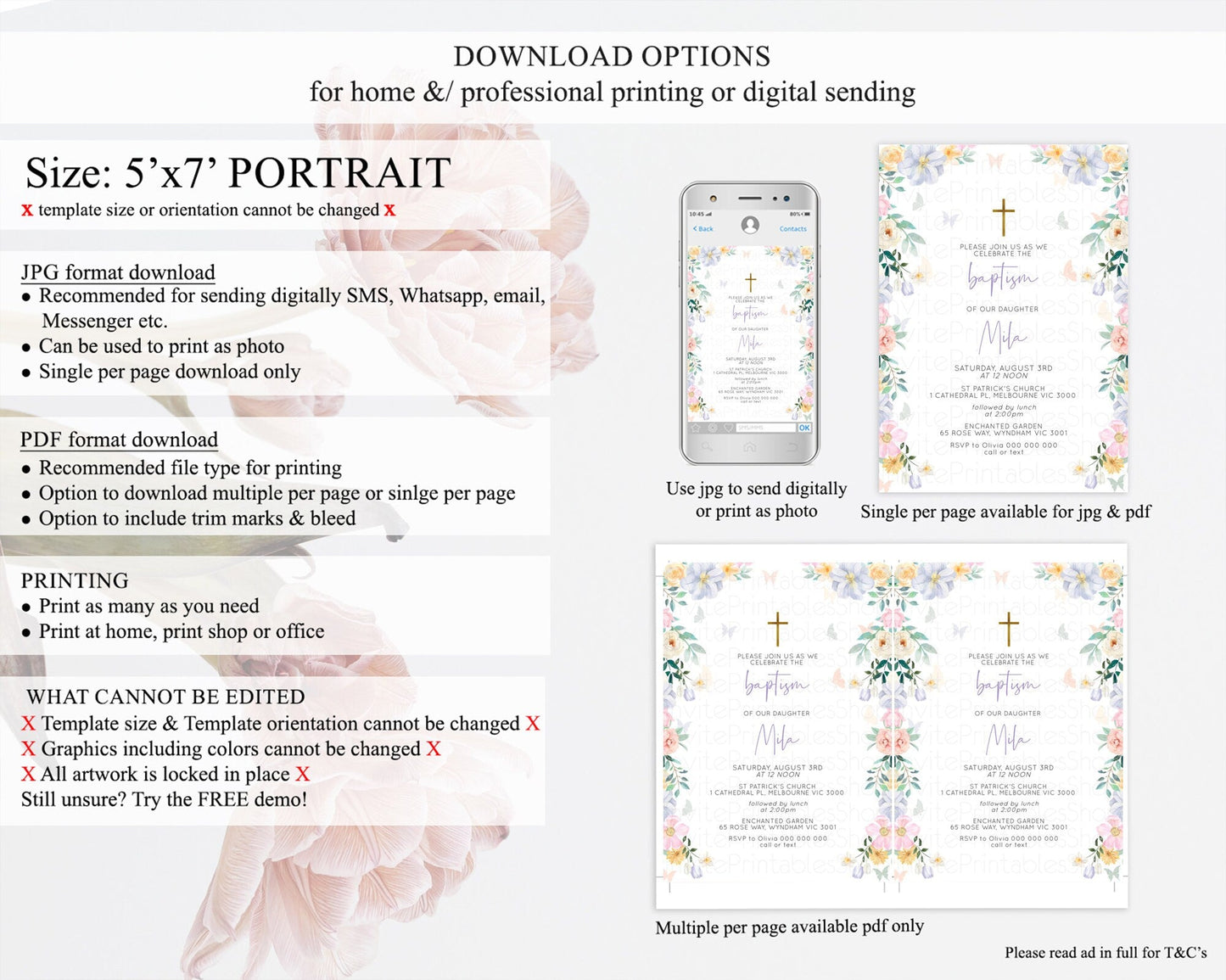 Secret Garden Baptism Invitation Wildflower Baptism Birthday Invite Pastel Flowers Christening Invite Enchanted Garden Boho Floral D10472