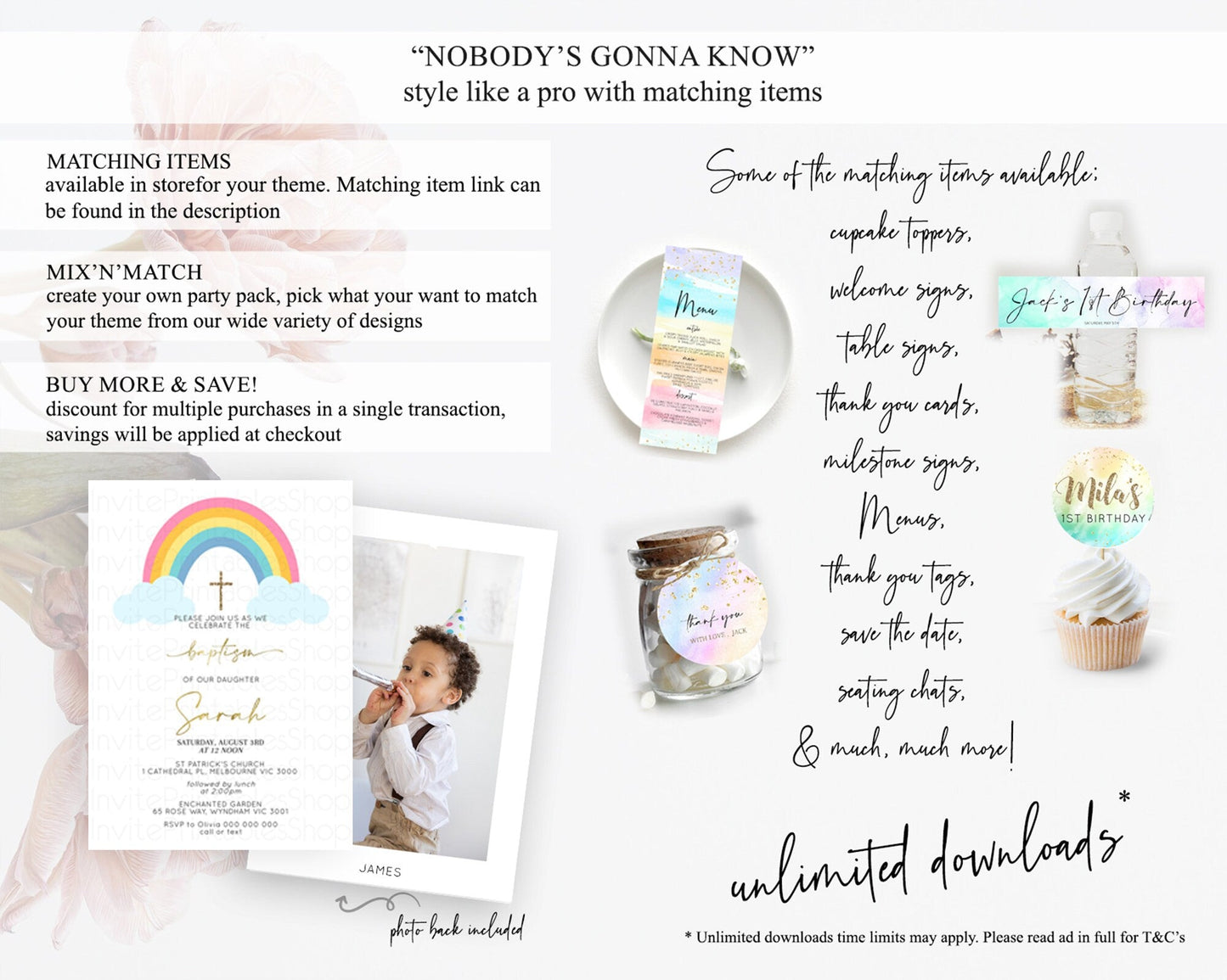Pastel Rainbow Baptism Invitation Boho Rainbow Baptism 1st Birthday Invitation Rainbow Pastel Watercolor Christening Invitation D10123