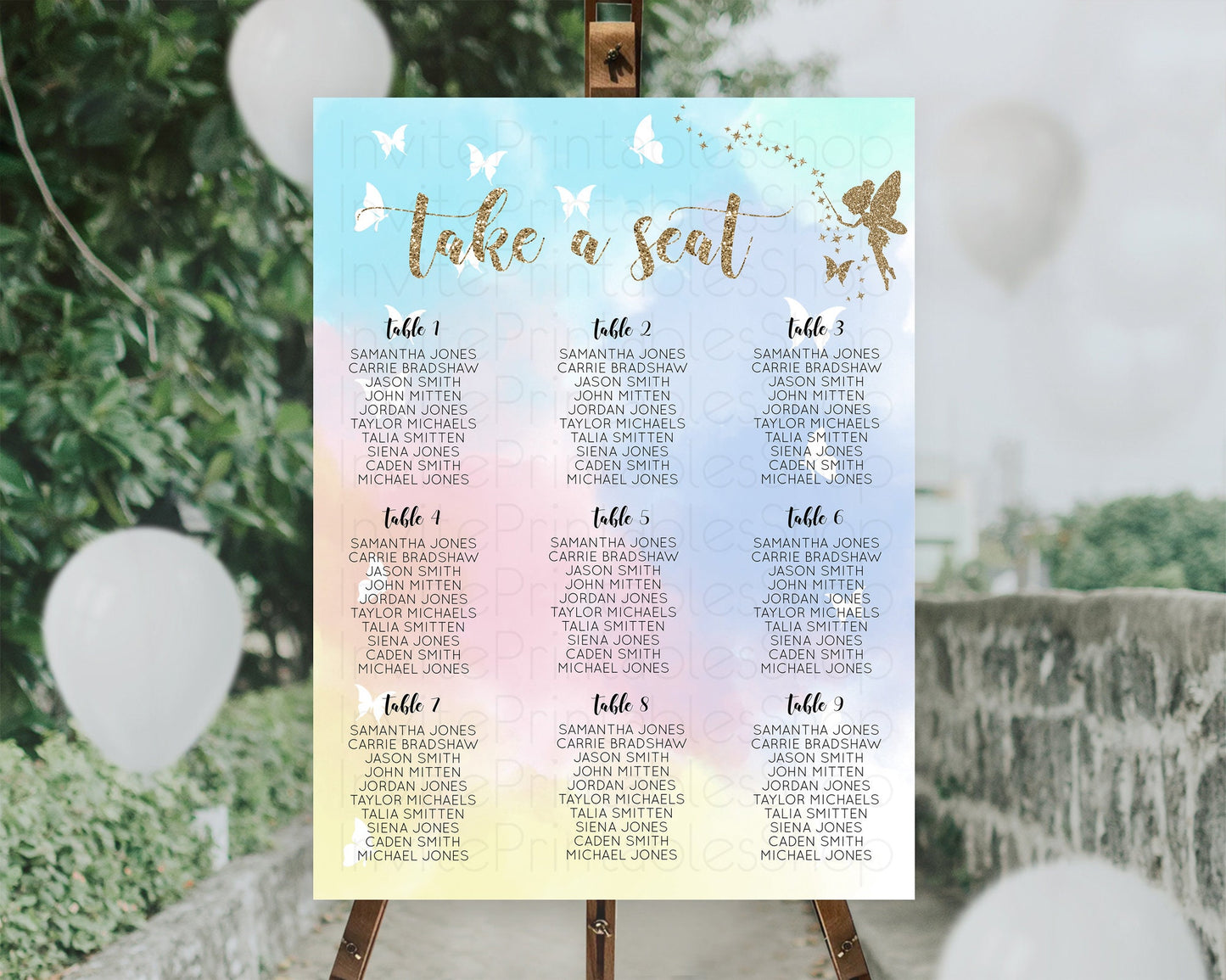 Editable Fairy Seating Chart Pastel Fairy Seating Chart Fairy Tea Party Fair