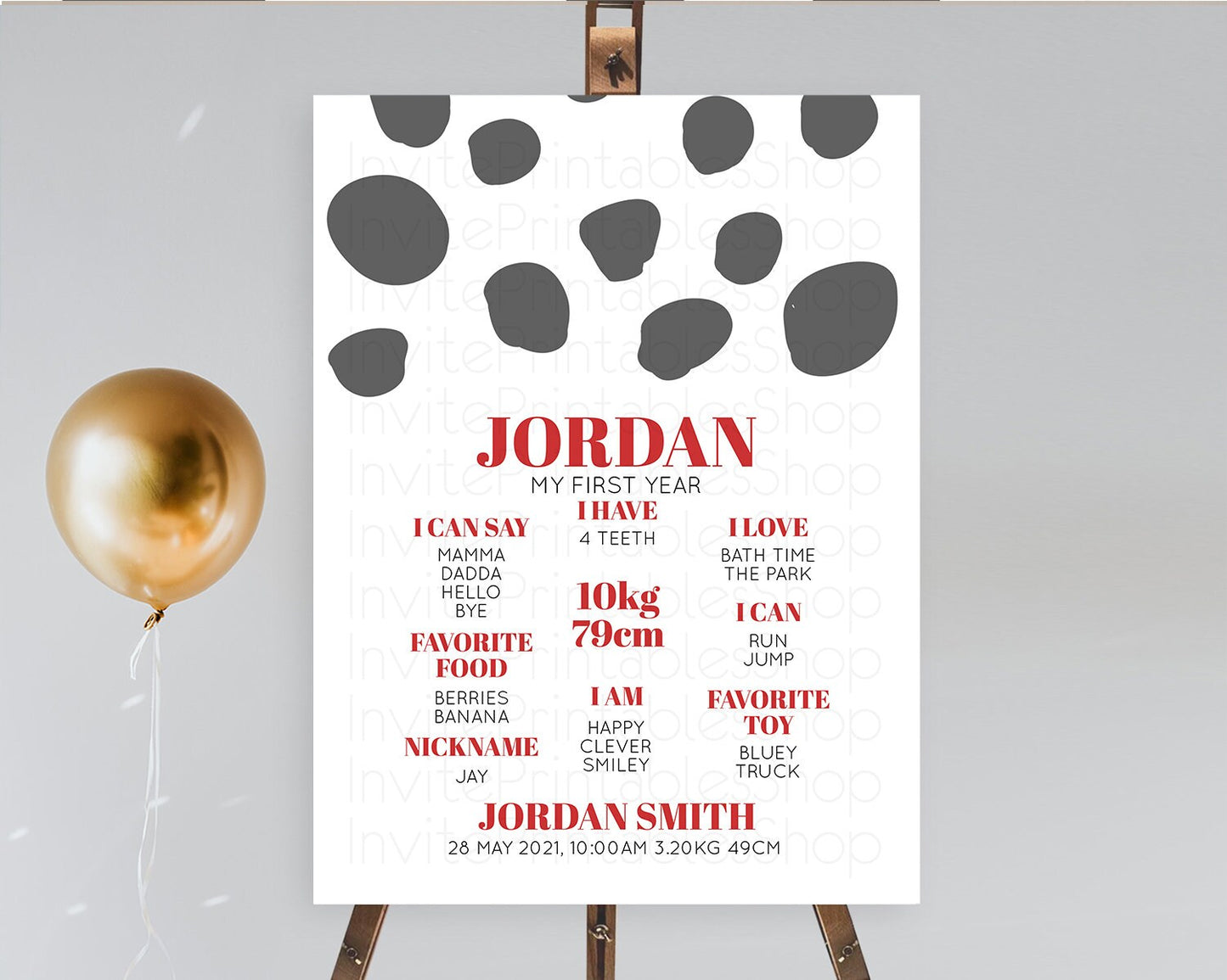 Dalmatian First Birthday Milestone Board Dalmatian Milestone Poster Dalmatian Red Black Spots Milestone 1st Birthday Welcome Sign D10738