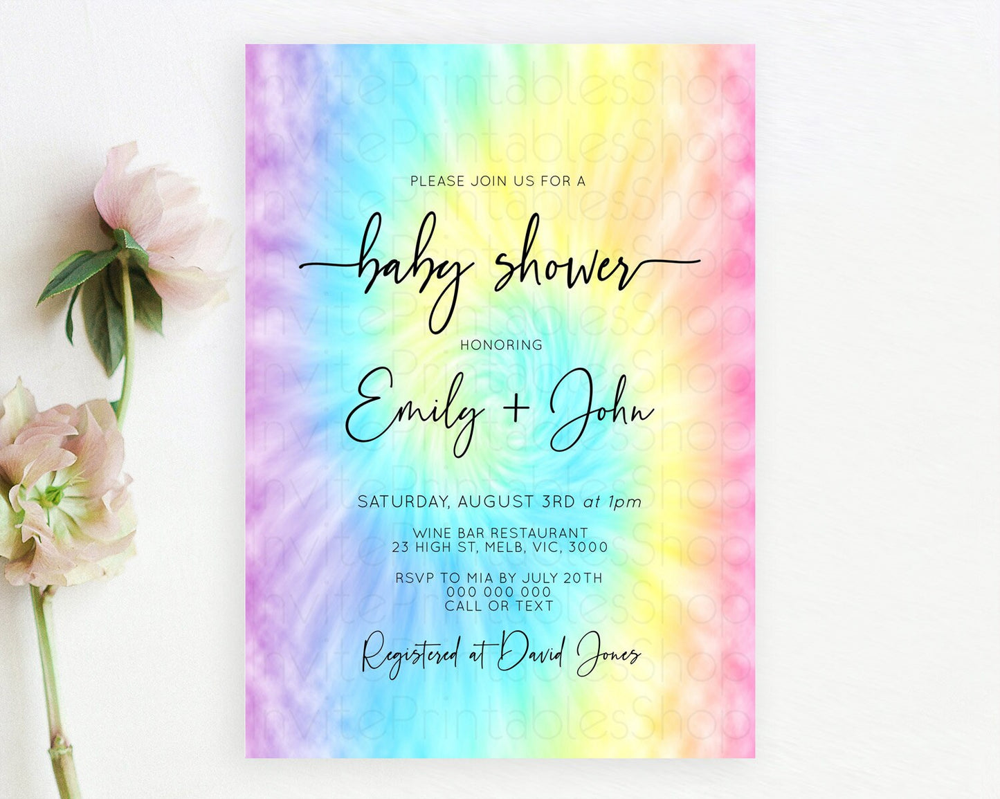 Pastel Baby Shower Invitation Rainbow Baby Shower Invitation Colorful Pastel Watercolor Invitation Gold Glitter Sprinkles Ombre D10578