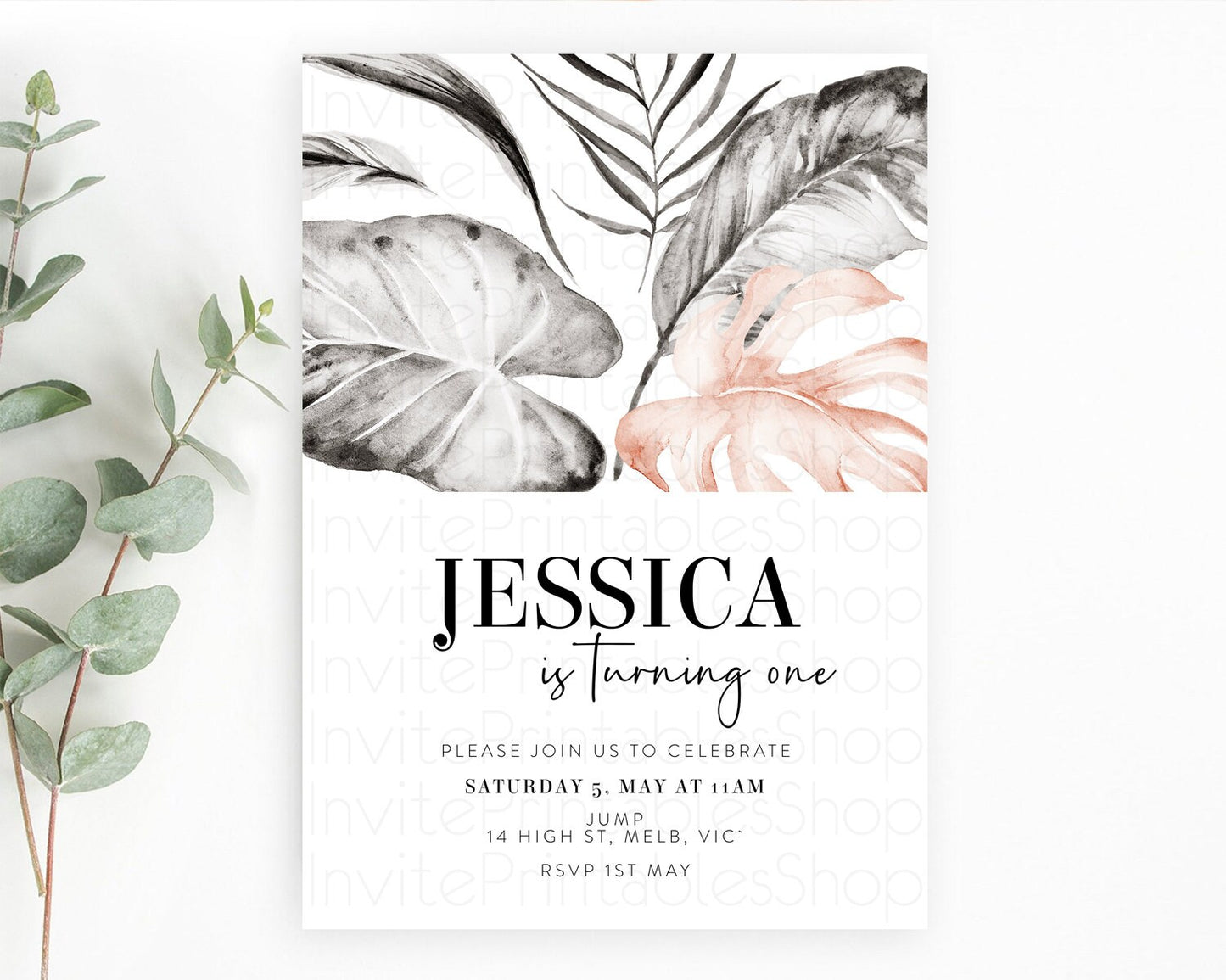 Tropical Invitation Tropical Birthday Invitation Tropical Floral Invitation Palm Leaf Fern Invite Frangipani White Orchid Invitation D11065