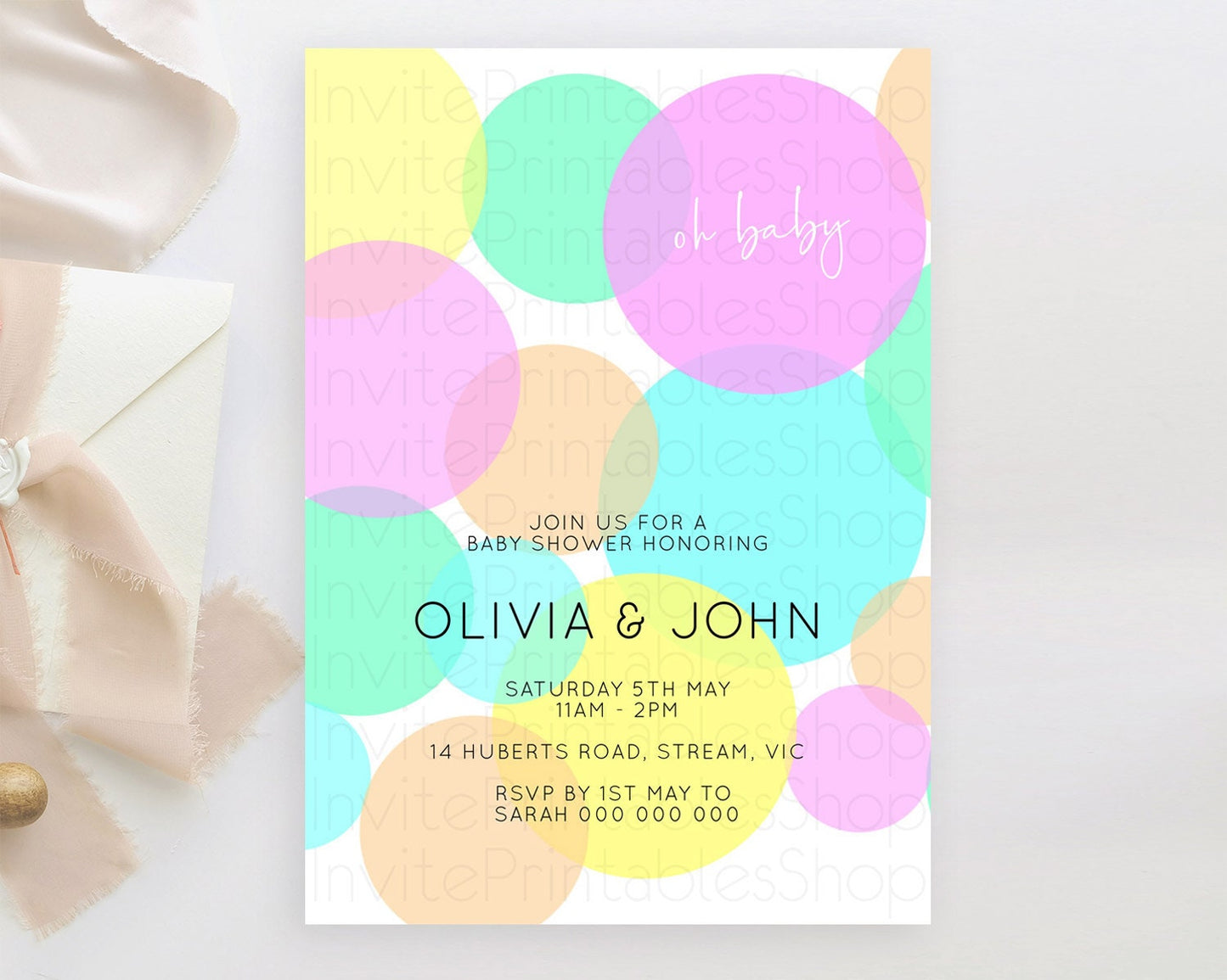 Pastel Rainbow Baby Shower Invitation Pastel Confetti Invitation Sprinkles Bubbles Invitation Colorful Rainbow Confetti Theme D10409