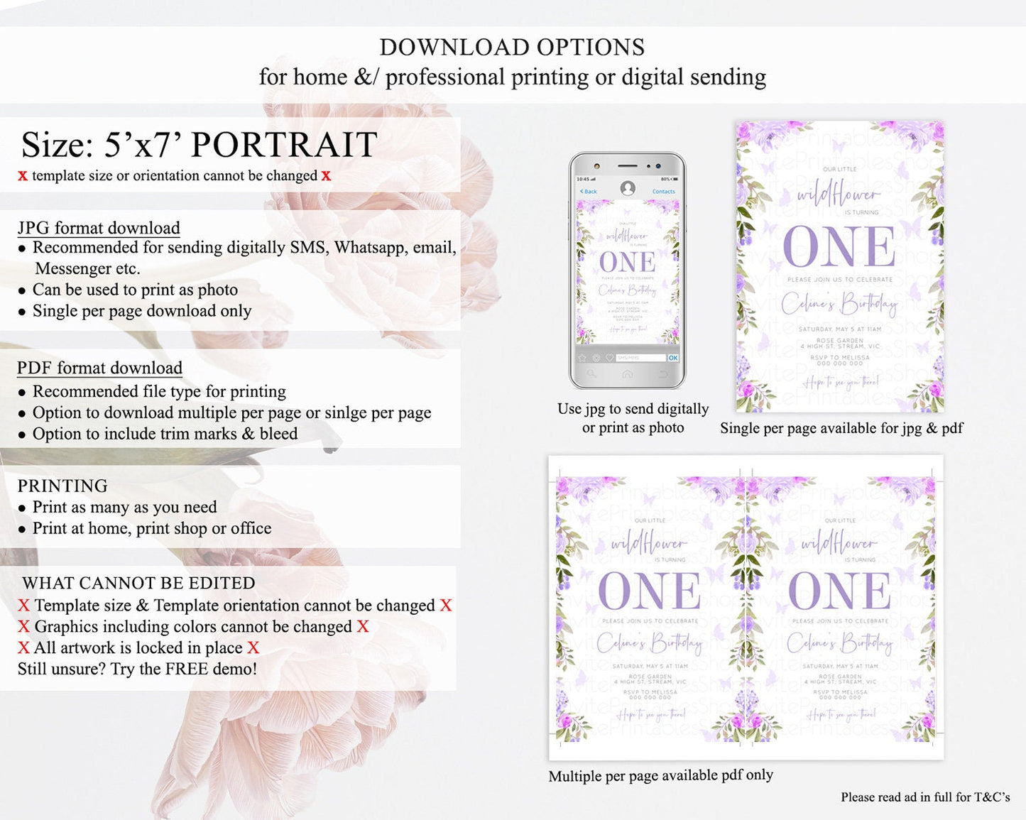 Secret Garden Invitation Wildflower Birthday Invitation Pastel Flowers Invite Enchanted Garden Boho Floral 3rd 2nd First Birthday D10719