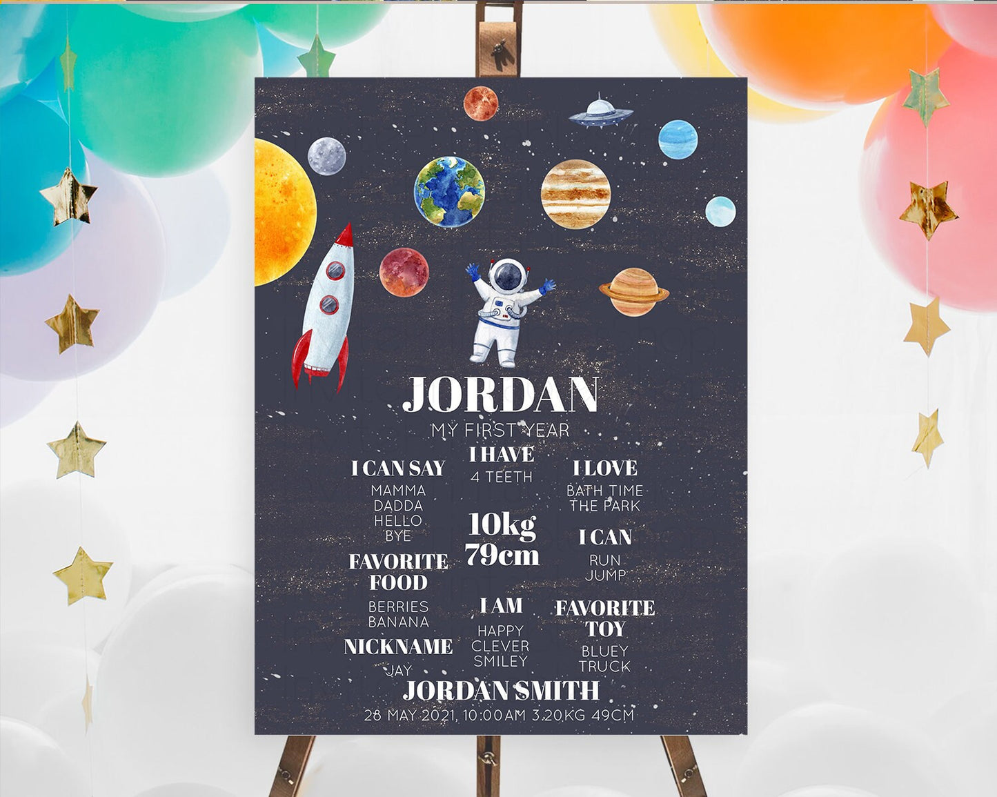 Space First Birthday Milestone Poster Space Milestone Board First Trip Around the Sun Planets Solar System ONE year Birthday Sign D10144