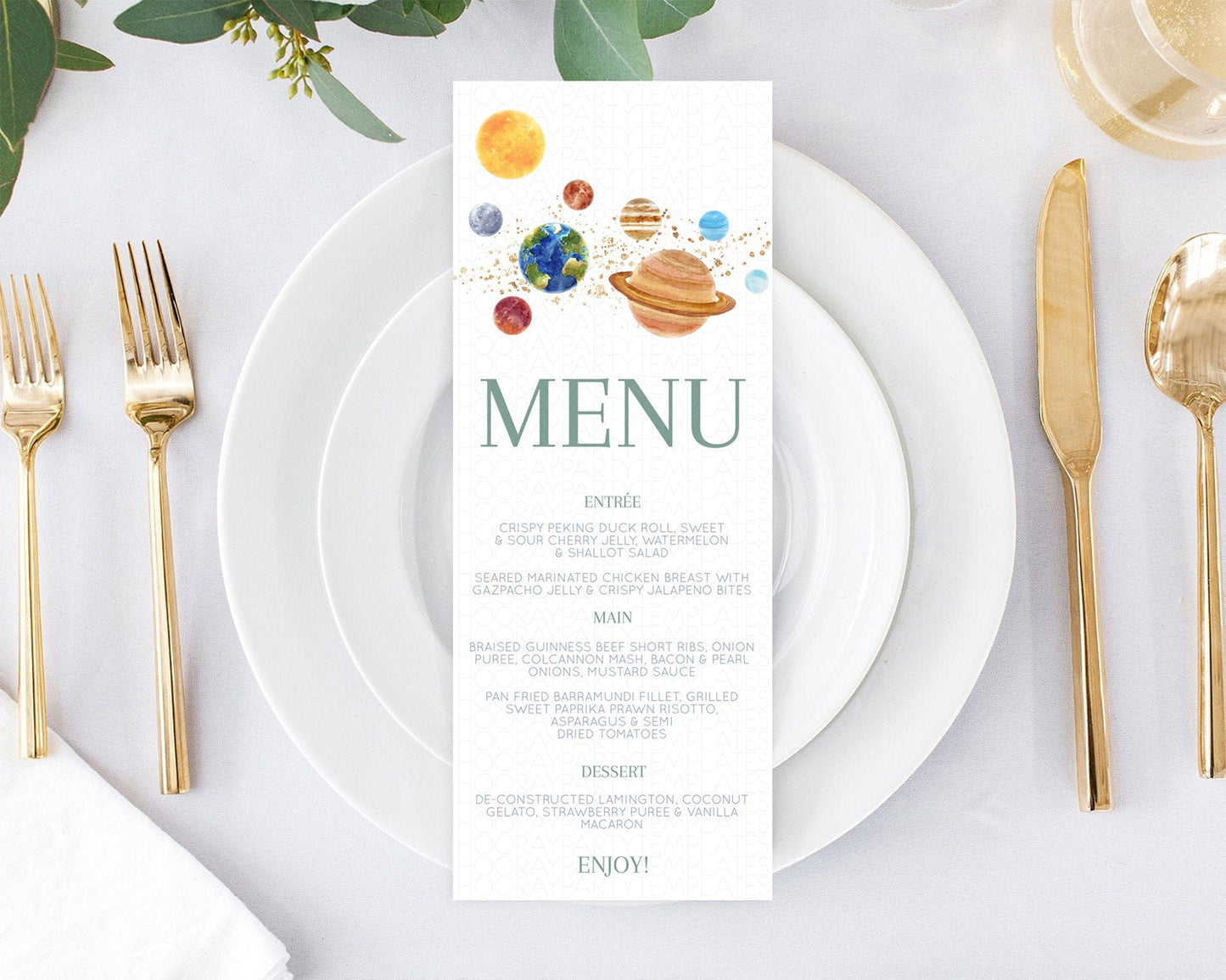 Space Menu Space Menu Template First Trip Around the Sun Table Decor Planets Solar System ONE year Food Menu Dinner Dessert Menu D10598