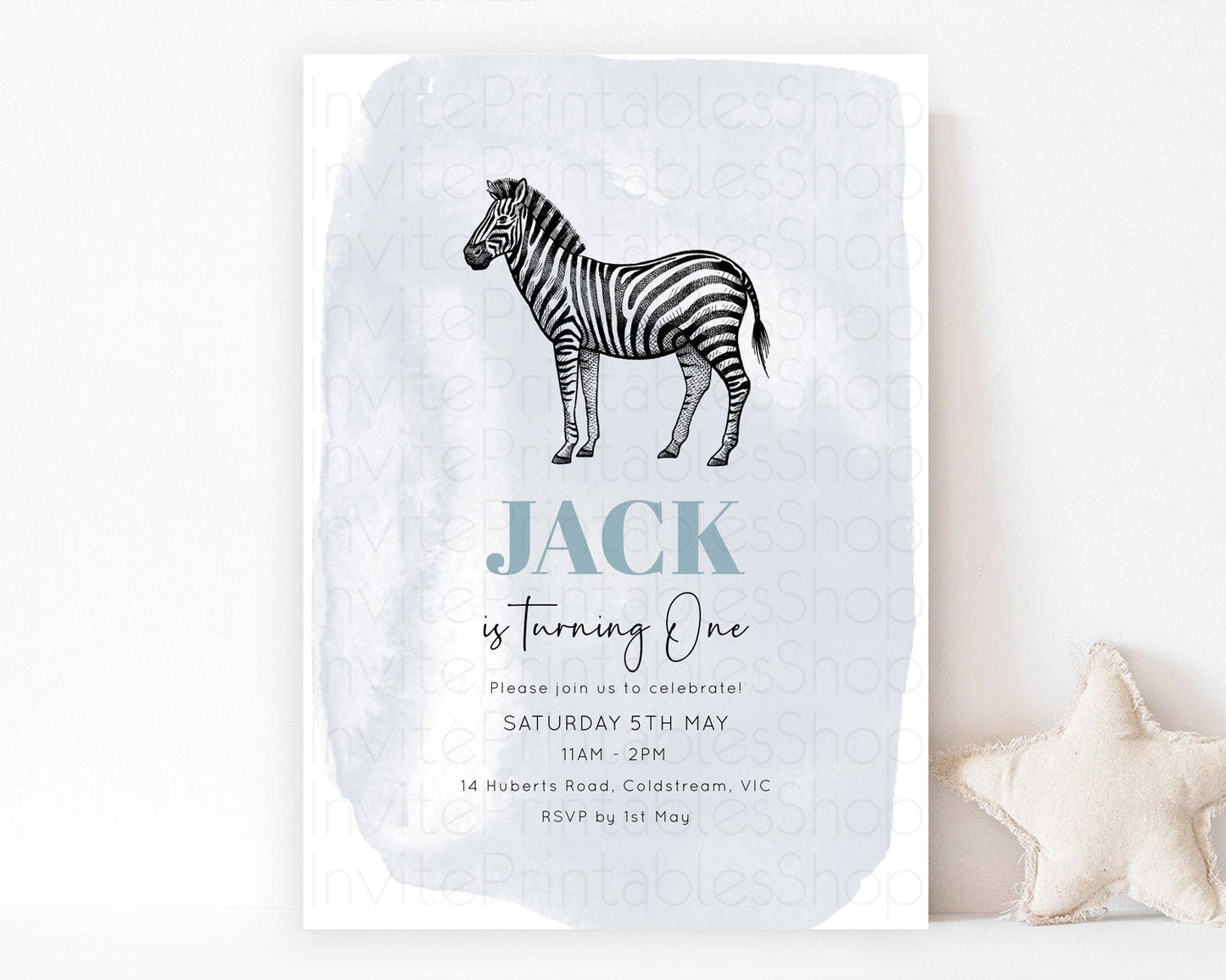 Zebra Birthday Invitation Zebra Invite Jungle Safari invite Watercolor Tropical Palm Invite Adventure Zoo Party Wild Animal Party D10814
