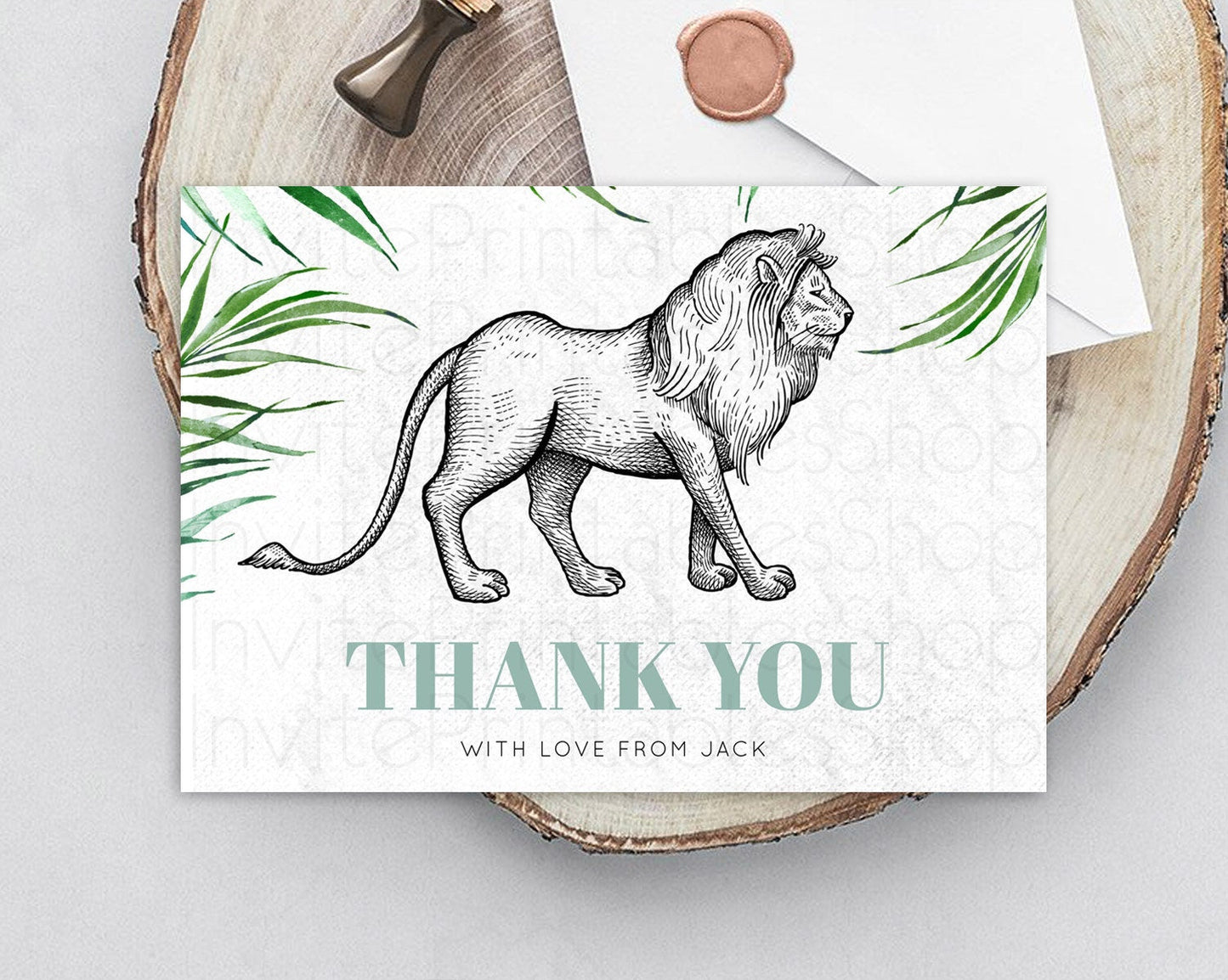 Lion Thank You Lion Thank You Card Lion Party Birthday Thank You Card Safari Lion Cards Dried Palm Fern Lion Teacher Thank You Cards D10845