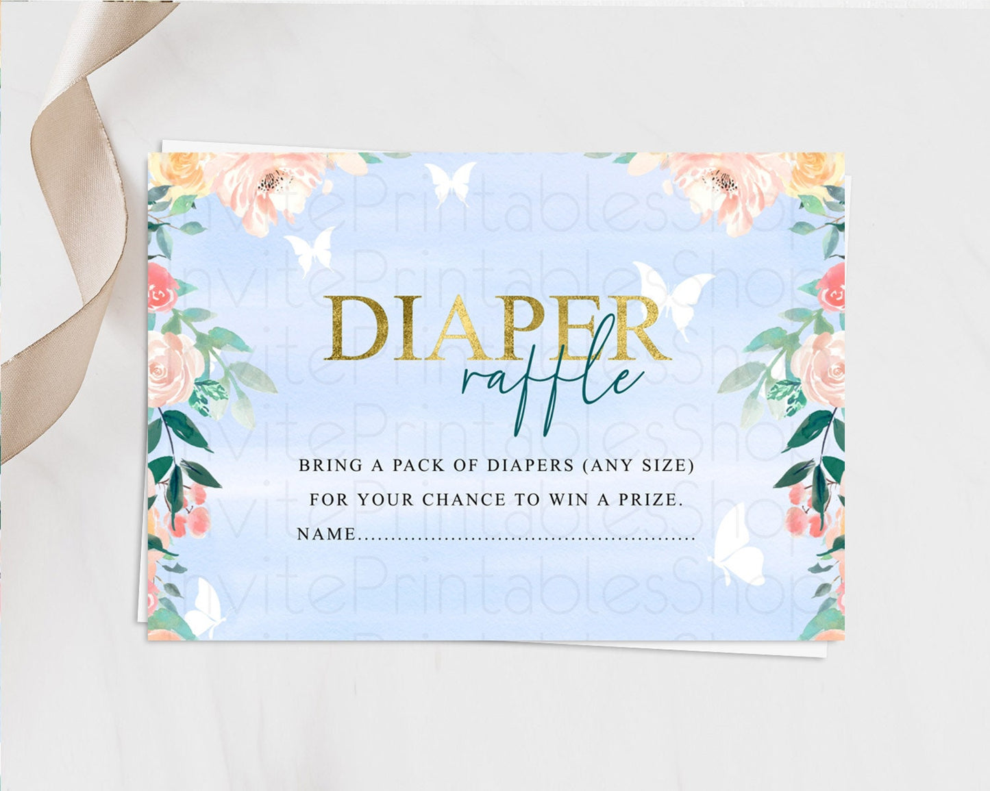 Secret Garden Diaper Raffle Card Boho Wildflower Diaper Raffle Insert Pastel Flower Garden Baby Shower Card Flower Raffle Game D10337