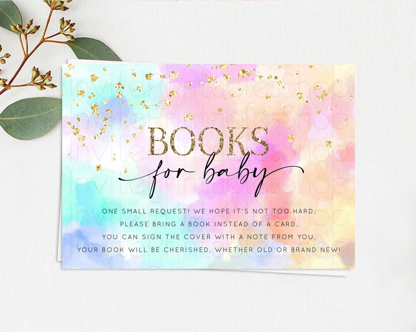 Pastel Books For Baby Card Pastel Rainbow Book Insert Colorful Ombre Watercolor Book Card Confetti Glitter Baby Book Poem Request D10667