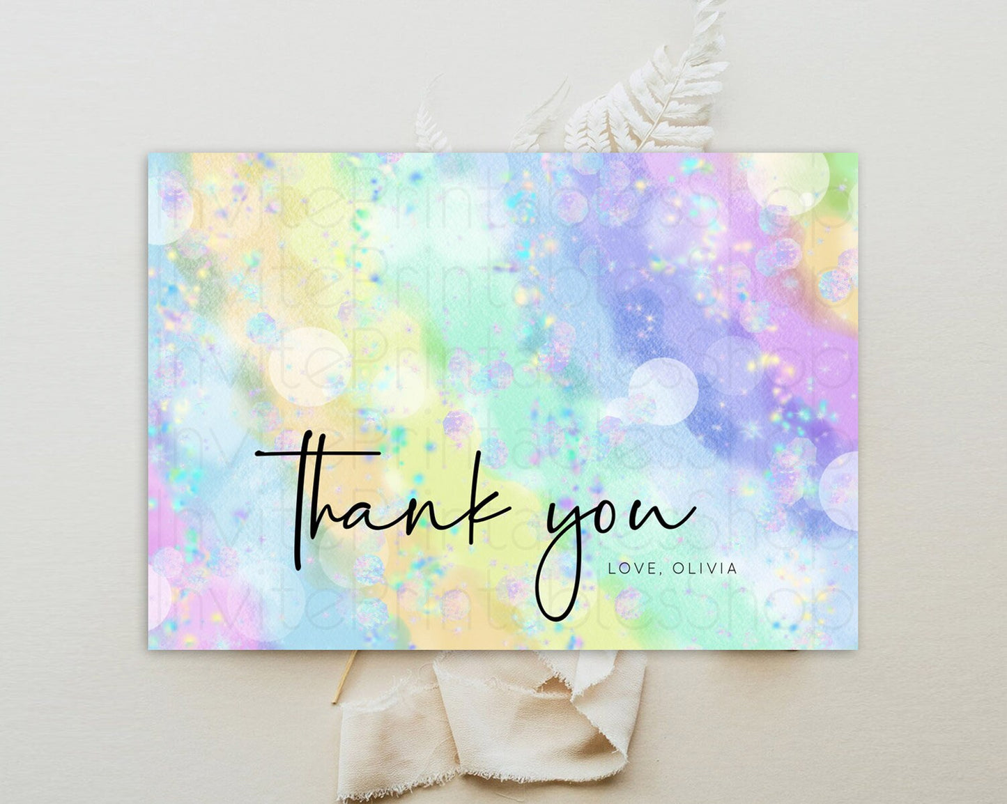 Pastel Thank You Rainbow Thank You Card Colorful Pastel Birthday Thank You Card Confetti Watercolor Pastel Teacher Thank You Cards D10689