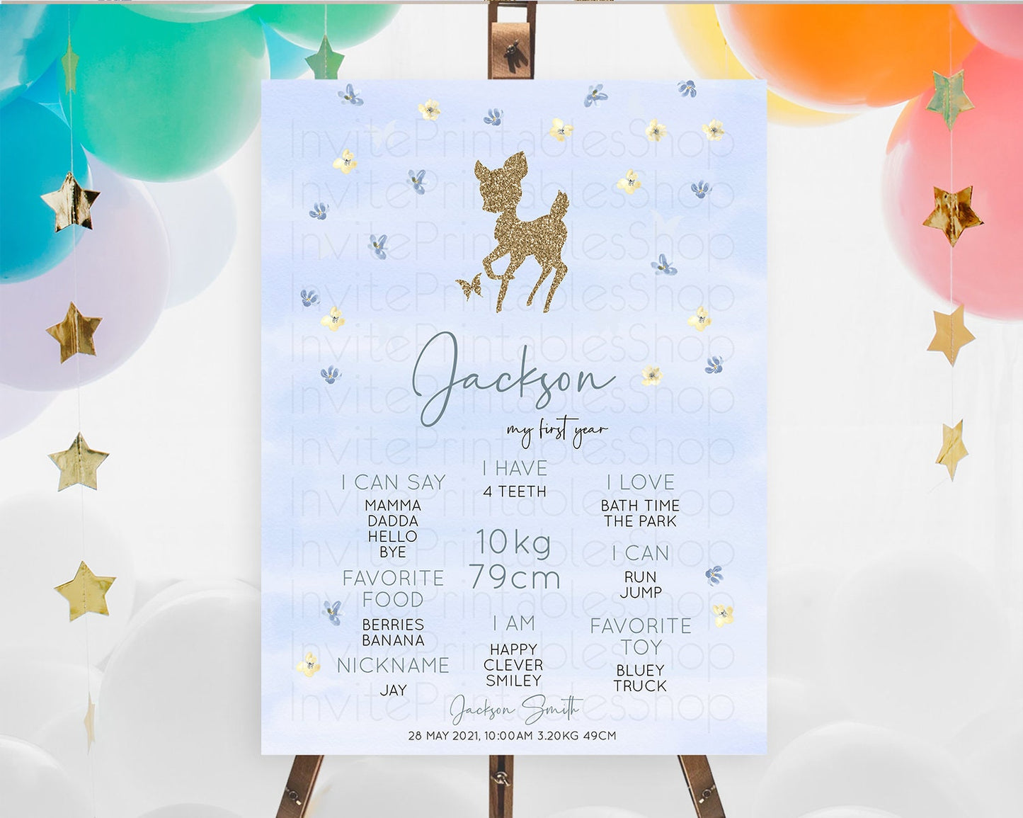 Fawn First Birthday Milestone Board Deer First Birthday Milestone Poster Enchanted Forest Butterfly Pastel Flowers 1st Birthday Sign D10863