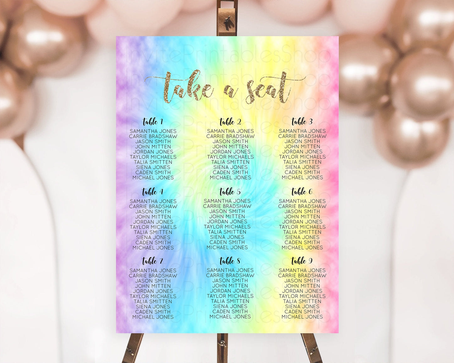 Editable Tie Dye Seating Chart Rainbow Tie Dye Seating Chart Rainbow Colorfu