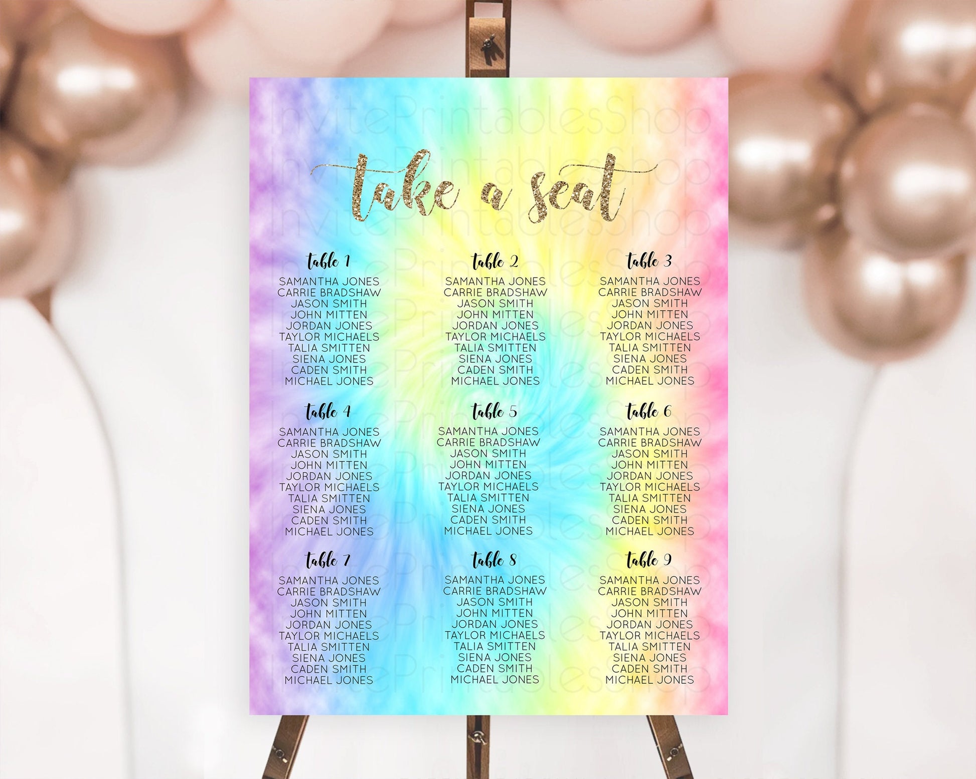 Editable Tie Dye Seating Chart Rainbow Tie Dye Seating Chart Rainbow Colorfu
