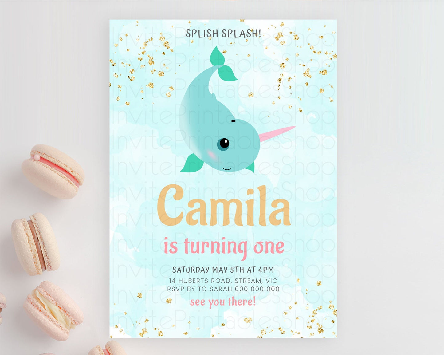 Narwhal Birthday Invitation Narwhal Unicorn Invitation Rainbow Sea Pastel Under Sea Unicorn Narwhal Party 3rd 2nd 1st First Birthday D10731