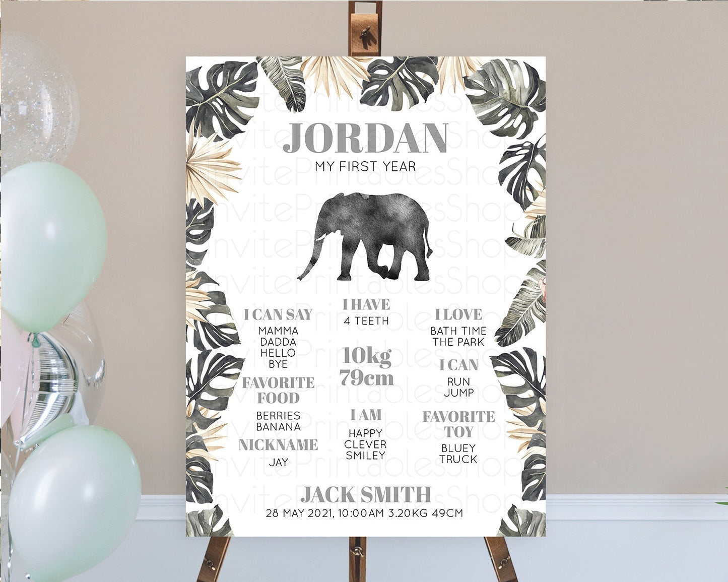 Elephant First Birthday Milestone Board Elephant Milestone Poster One Wild Year Safari Adventure Elephant Zoo Birthday Welcome Sign D10803