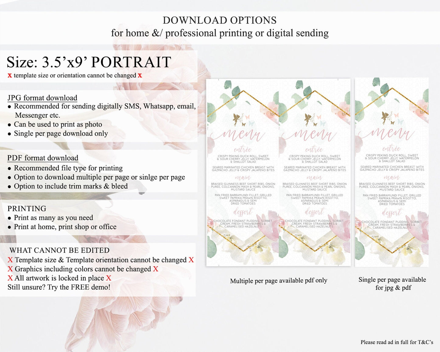 Fairy Menu Fairy Menu Template Enchanted Garden Pastel Floral Butterfly Table Decor Fairy Secret Garden Dinner Dessert Food Menu D10965