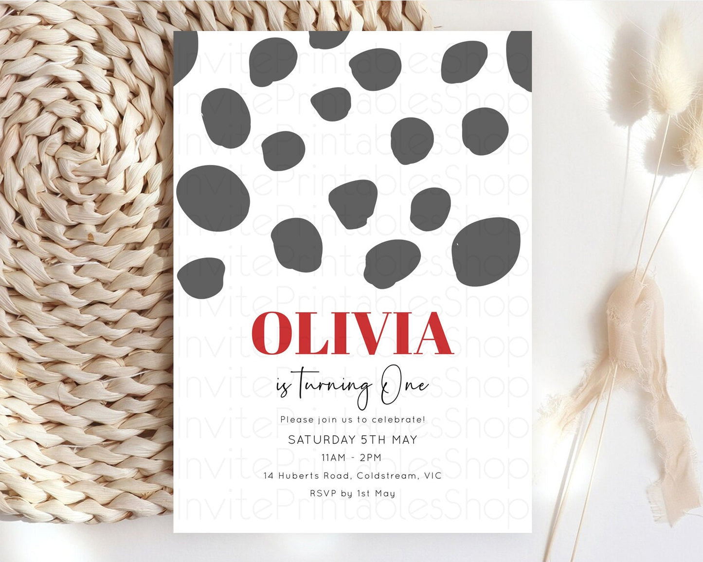 Dalmatian Birthday Invitation Dalmatian Invitation Dalmatian Birthday Red Black Spots Dalmatian Party Invites 2nd 1st First Birthday D10738