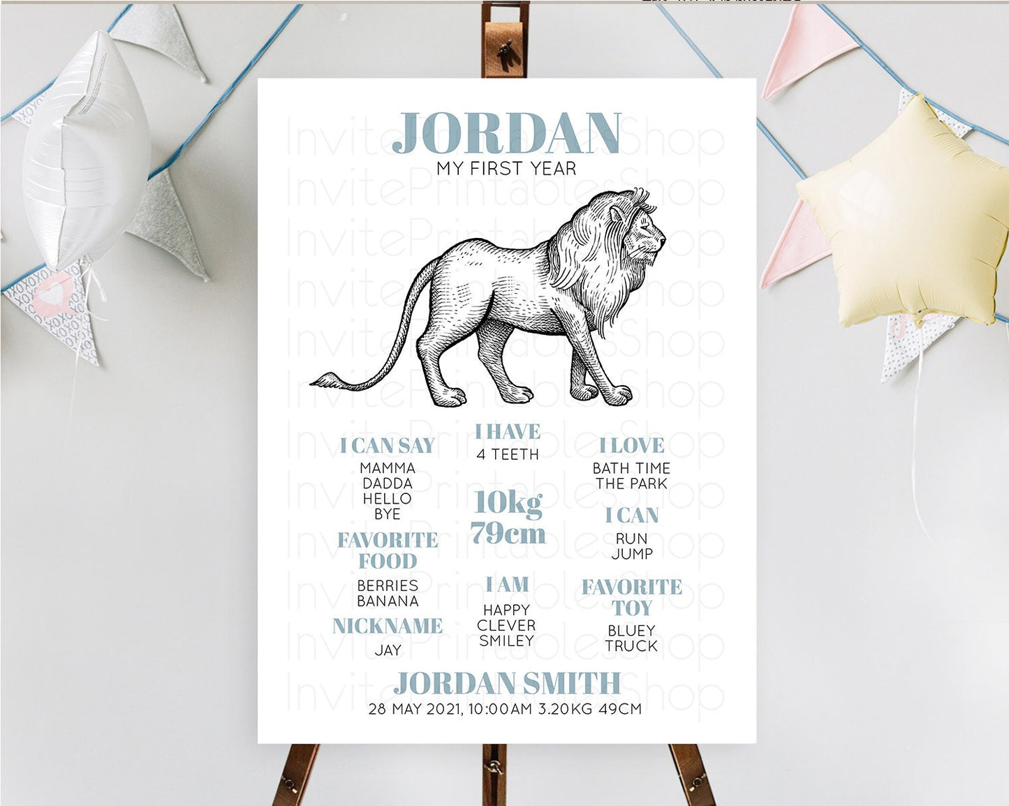 Lion First Birthday Milestone Board Lion Milestone Poster Lion Decor Safari Adventure Palm Leaf Lion First Birthday Welcome Sign D10246