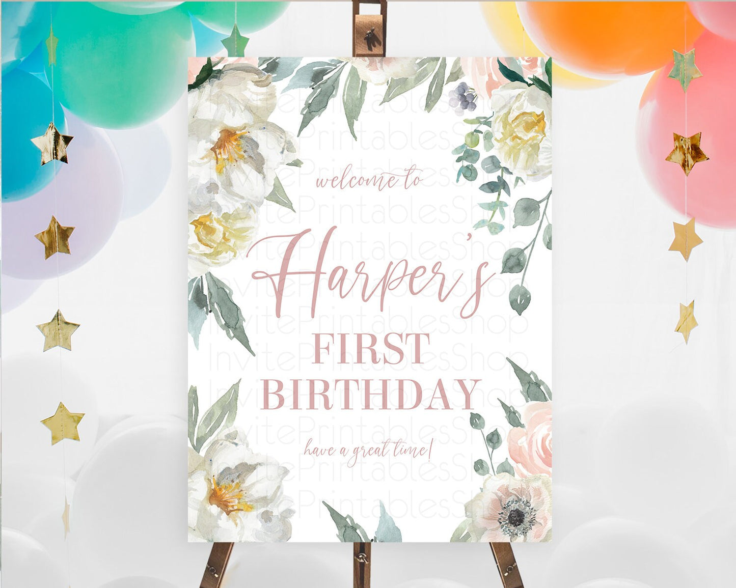 Secret Garden Welcome Sign Wildflower Welcome Board Pastel White Flower Garden Welcome Poster Boho Floral 1st Birthday Welcome Sign D10121