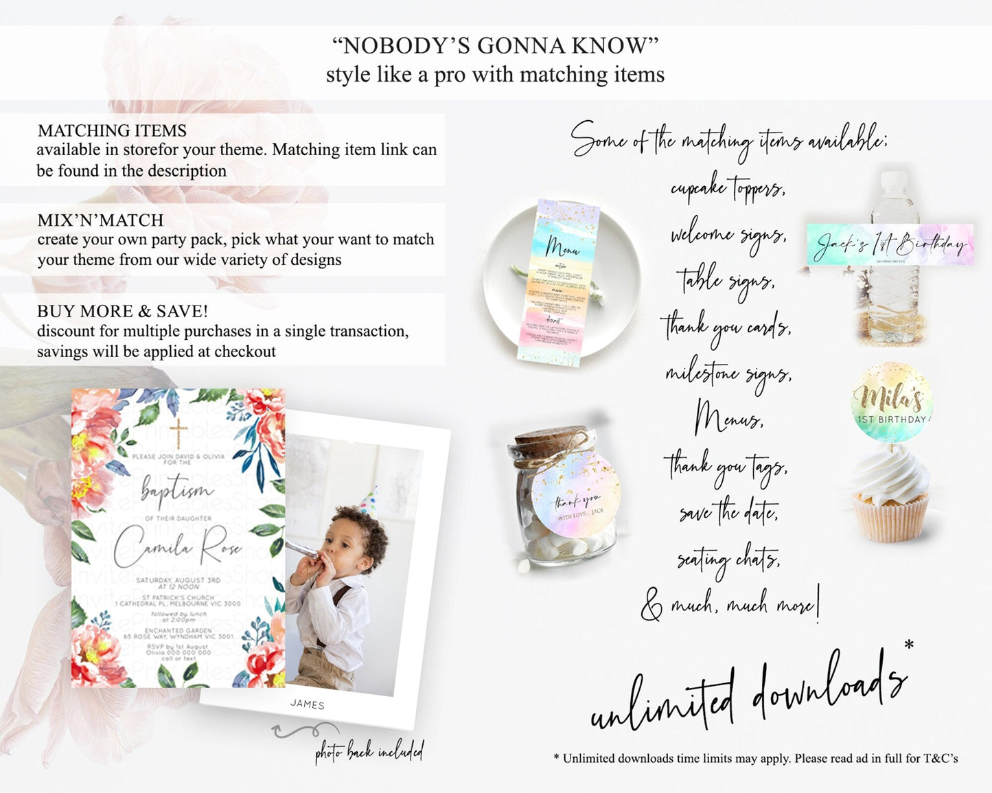 Secret Garden Baptism Invitation Wildflower Baptism Birthday Invite Pastel Flowers Christening Invite Enchanted Garden Boho Floral D10751