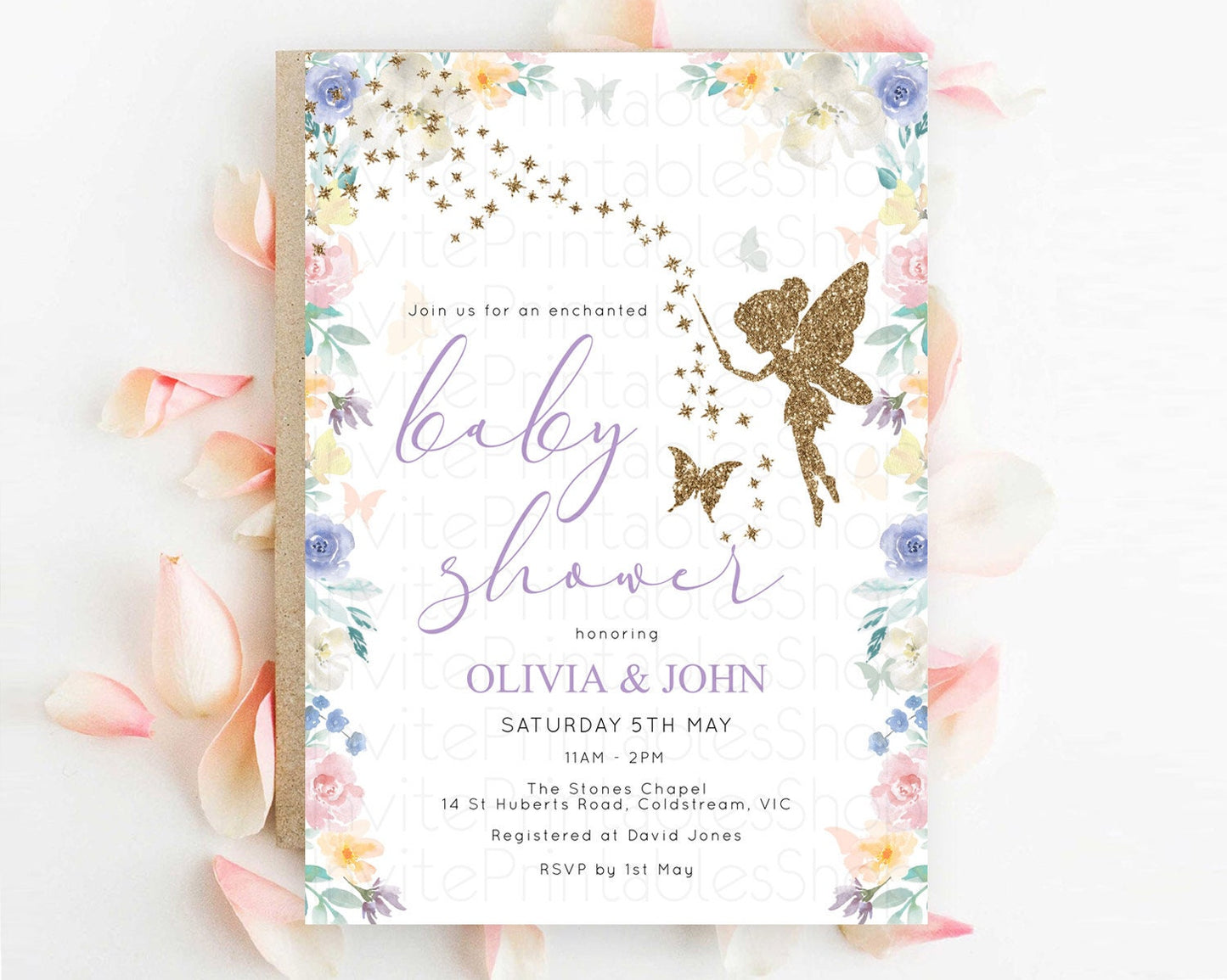 Fairy Baby Shower Invitation Pastel Fairy Invites Fairy Tea Party Fairy Garden Theme Secret Garden Enchanted Garden Floral Butterfly D10761