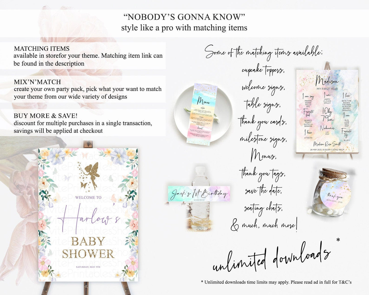 Fairy Baby Shower Welcome Sign Fairy Welcome Board Enchanted Garden Pastel Floral Butterfly Decor Secret Garden Fairy Welcome Sign D10474