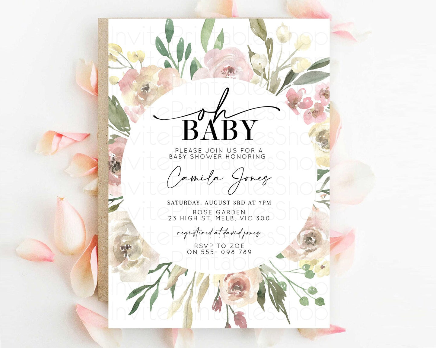 Wildflower Baby Shower Invitation Secret Garden Baby Shower Invitation Pastel Flowers Invite Enchanted Garden Shower Floral Theme D10202