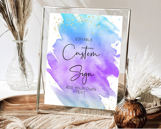 Editable Pastel Sign Ombre Table Sign Decor Pastel Ombre Rainbow Watercolor