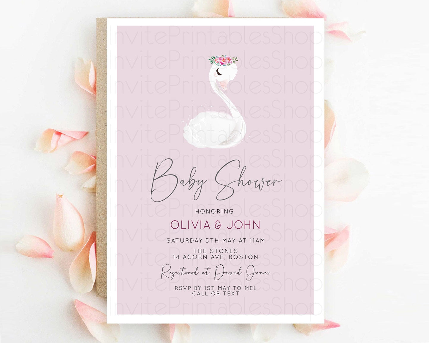 Swan Baby Shower Invitation Swan Princess Ballet Invitation Enchanted Forest Swan Lake Baby Shower Watercolour Pastel Floral D10758