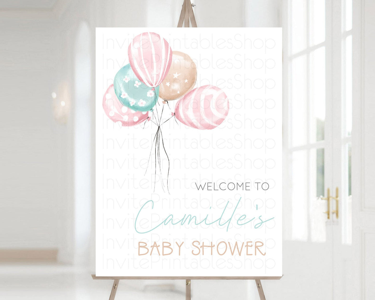 Pastel Balloons Baby Shower Welcome Sign Colorful Balloon Welcome Board Rainbow Balloon Welcome Poster Confetti Balloon Welcome Sign D10687