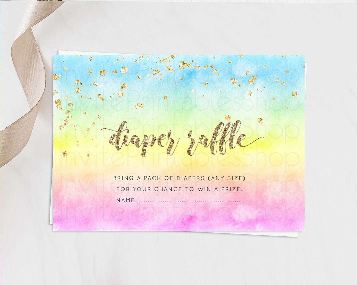 Pastel Diaper Raffle Card Pastel Rainbow Diaper Raffle Insert Colorful Ombre Watercolor Diaper Ticket Confetti Glitter Raffle Game D10479