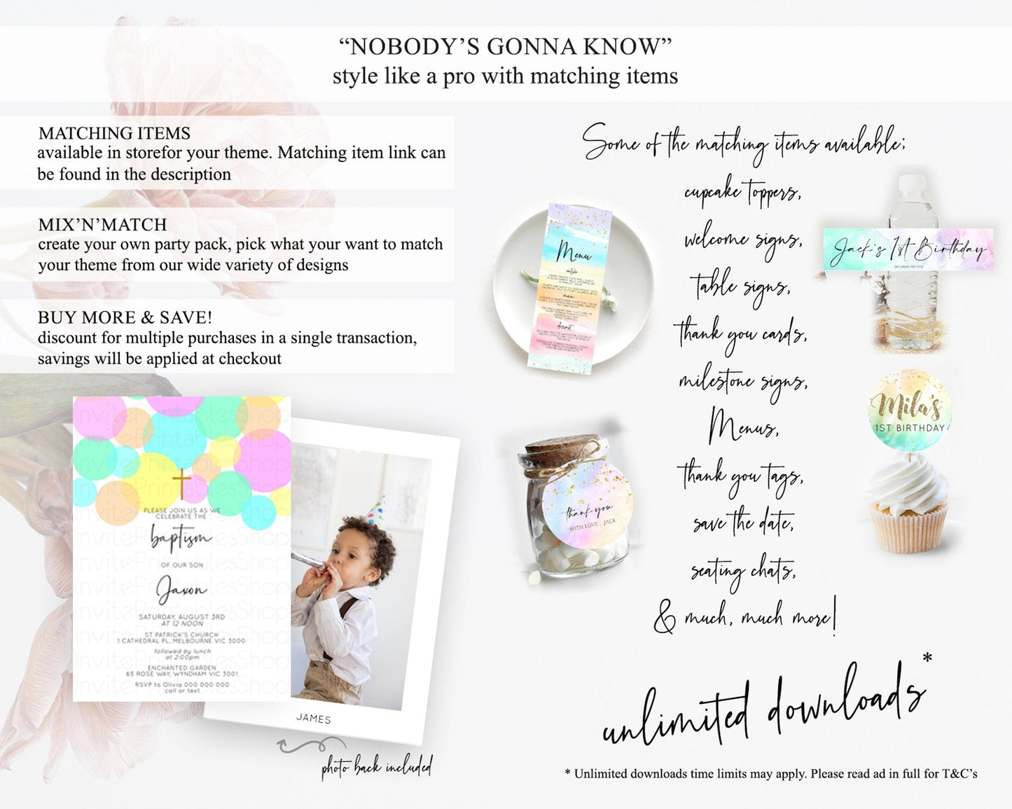 Pastel Baptism Invitation Pastel Confetti Baptism 1st Birthday Invitation Colorful Rainbow Confetti Bubbles Christening Invitation D10409
