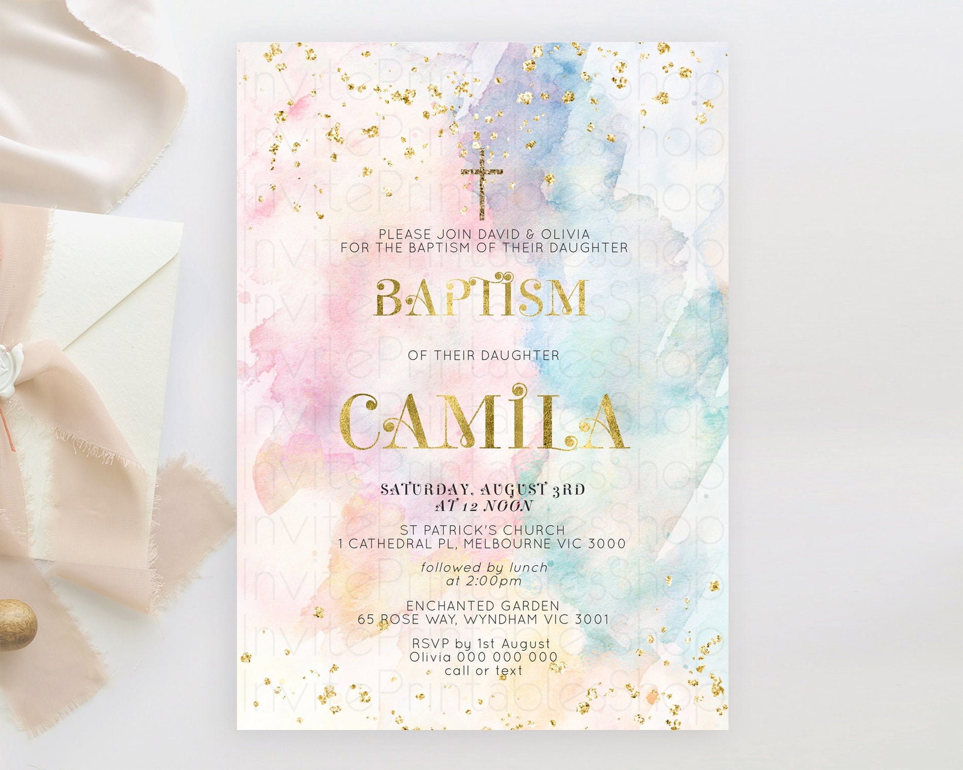 Editable Pastel Baptism Invitation Pastel Colors Watercolor Baptism 1st Birt