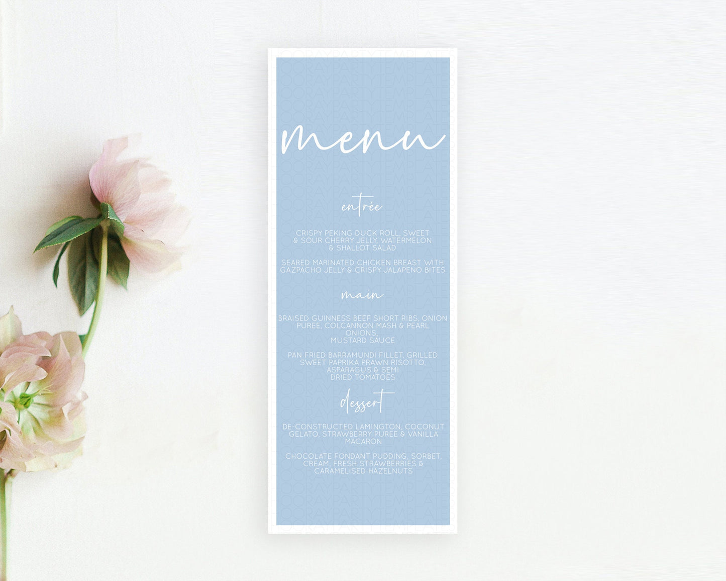 Blue Menu Pastel Blue Menu Template Blue Minimalist Table Decor Modern Blue Menu Simple Blue Dinner Dessert Menu Party Food Menu D10734