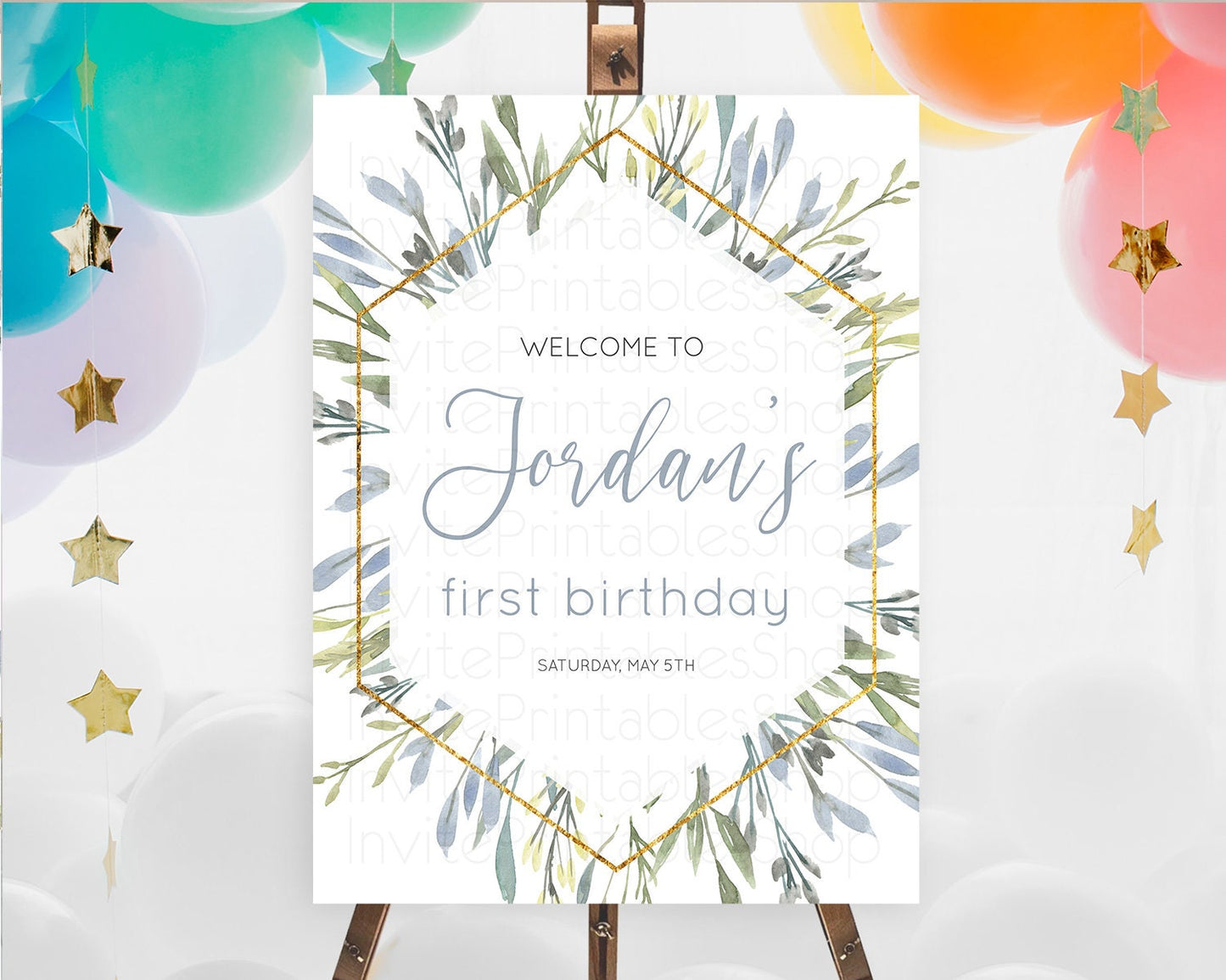 Leafy Welcome Sign Green Leaf Welcome Board Greenery Eucalyptus Fern Spray Leaves Watercolor Boho Garden First Birthday Welcome Sign D10532