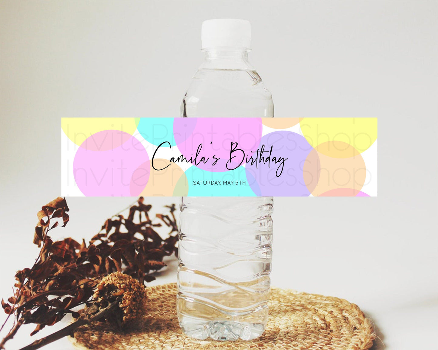 Editable Pastel Confetti Water Label Template Rainbow Colorful Sprinkles Par